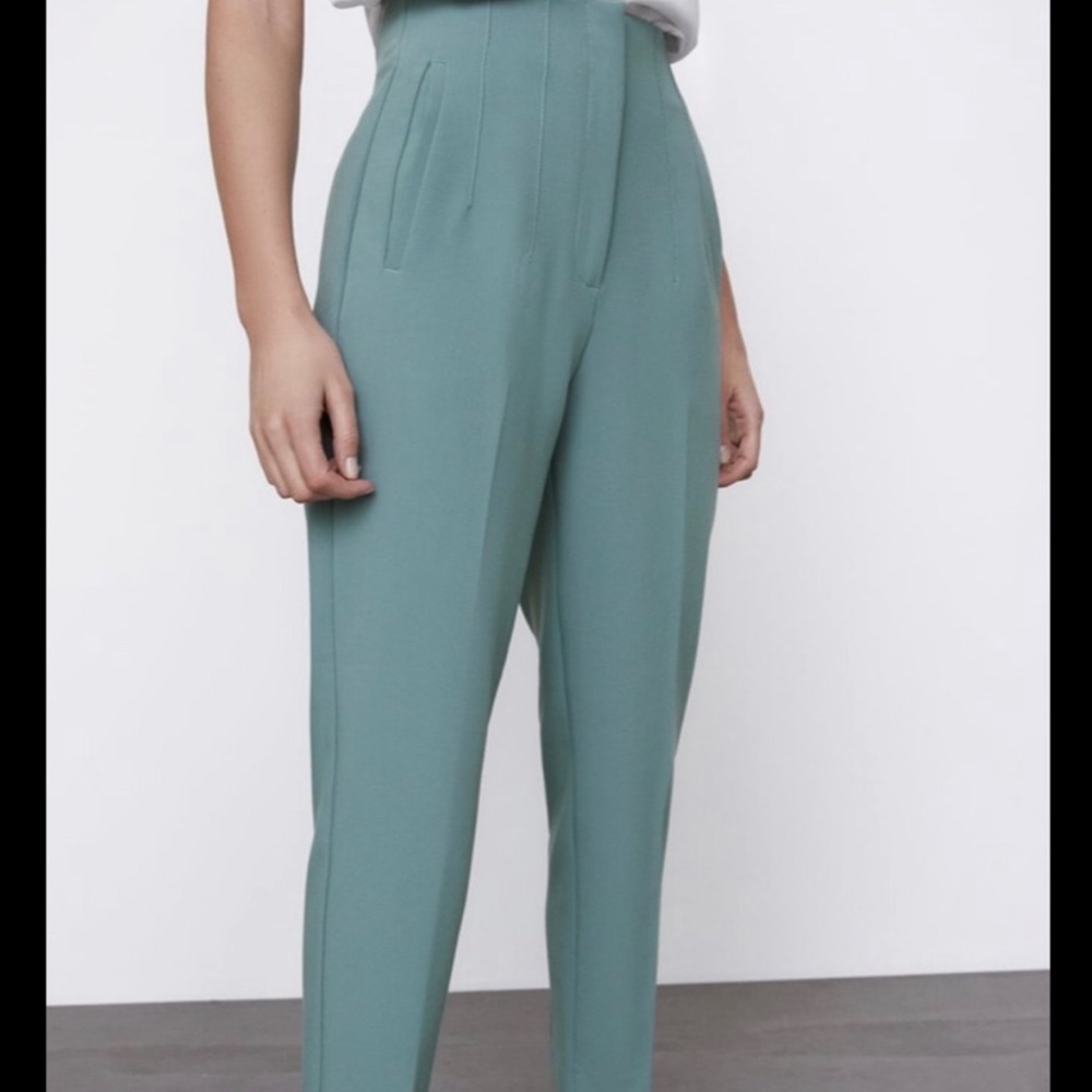 Zara High-Waisted Trousers in Sea Green
